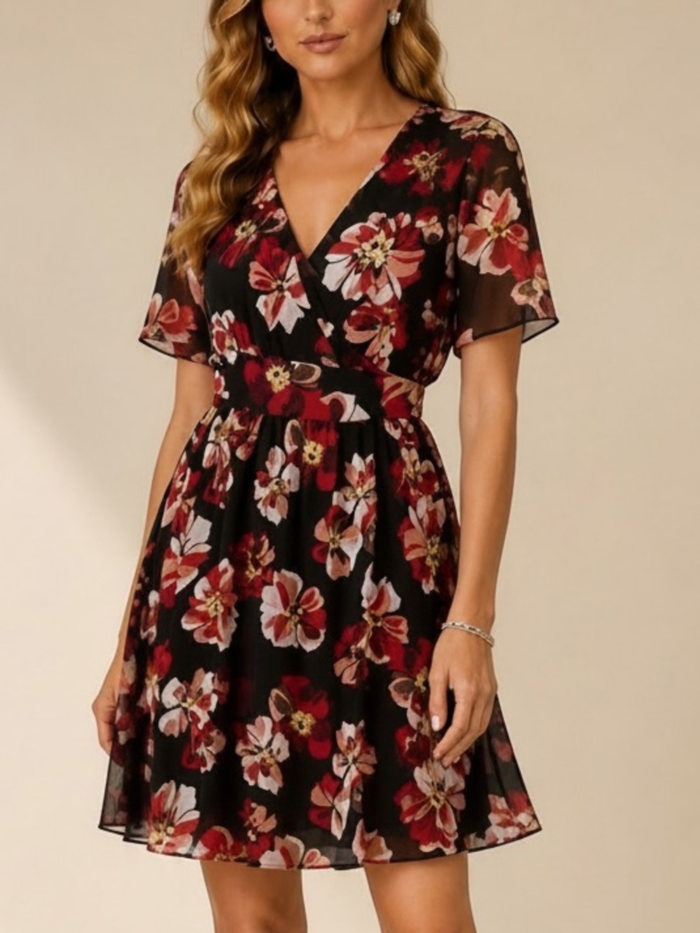 Nwt Madewell French Rose Print Tulip Sleeve Back Zipper Mini Dress Size 4